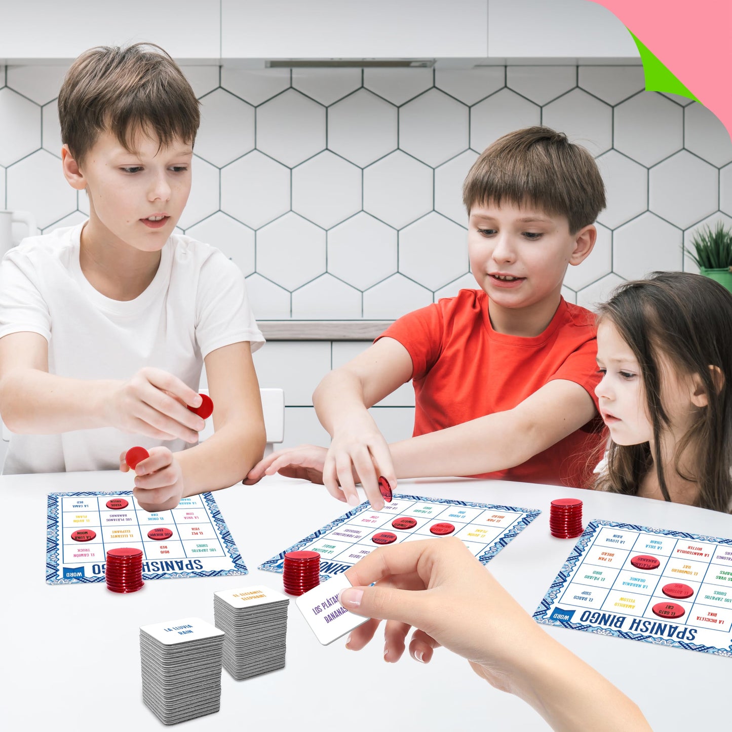 SpriteGru Spanish Bingo Game, 12 Vocabulary Bingo Board Game Bilingual Word Learning Educational Toys for Words Learning - Ages 5 and up (Up to 12 Players)