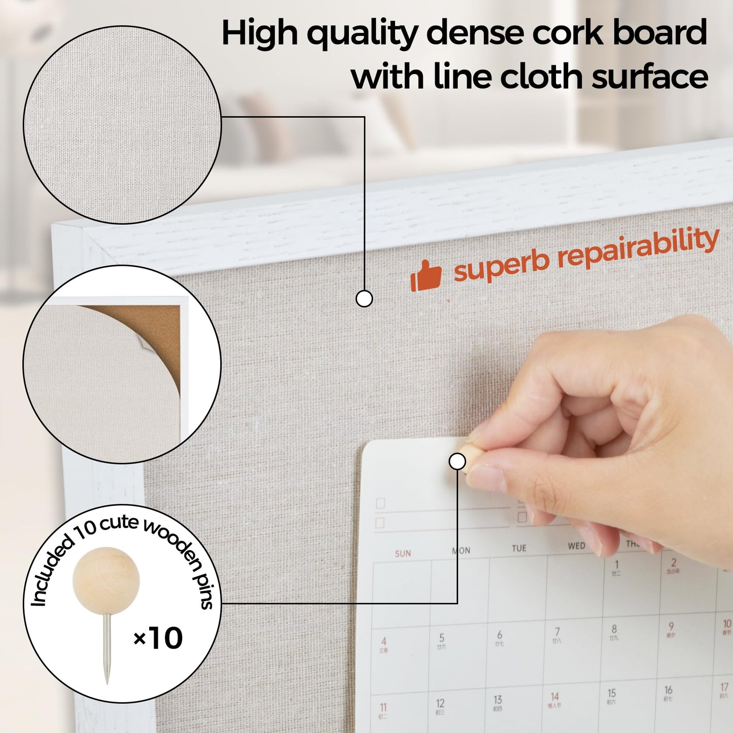 Fun Memories Cork Board Bulletin Board for Office, 20" x 30" Oak Wooden Framed Corkboard, Wall Mounted Notice Pin Board for School Home & Office, White