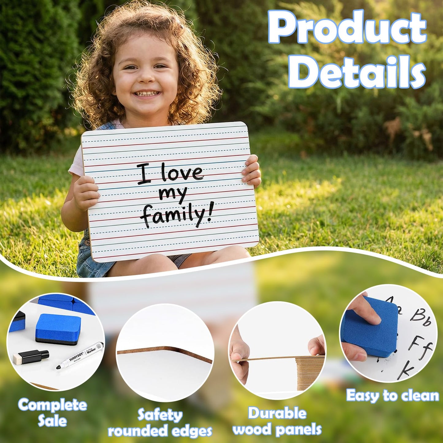 Dry Erase Boards 30 Pack, 9"x12" Double Sided Small Whiteboards with Lines for Kids, Students, Teacher & Classroom Pack,Mini Individual White Boards Lined for Writing Math English Practice