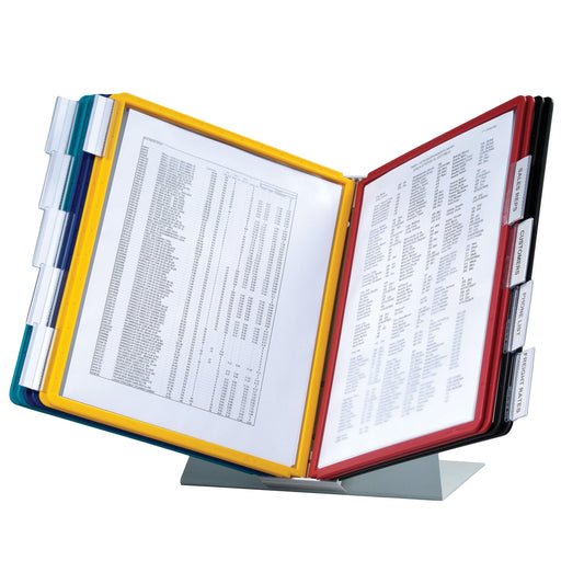 Durable VARIO 20 Pocket Desktop Reference System - Letter Size 10 Double-Sided Panels - Assorted Color Borders (Pack of 6)