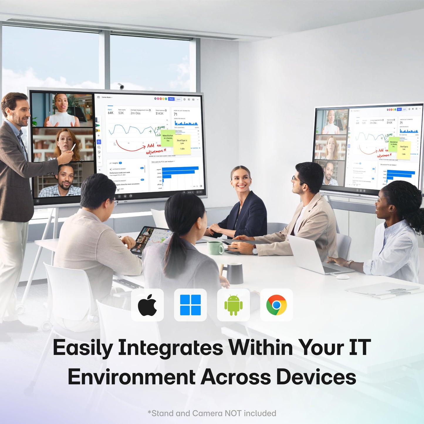 Vibe S1 4K UHD Smart Board, 75 Inch Digital Whiteboard for Office and Classroom, Electronic Presentation Meeting Device for Hybrid Work, Interative Touchscreen Display, Chrome OS and 250+ Free Apps