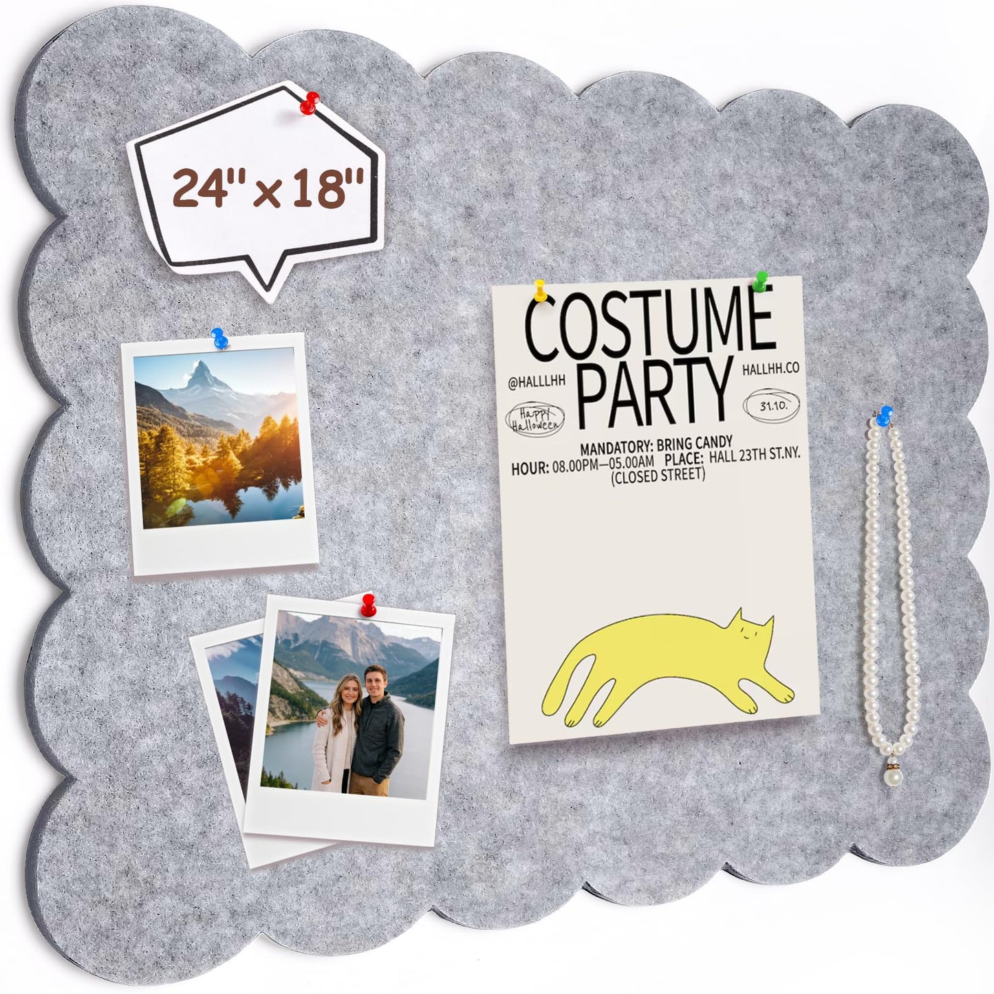 Felt Bulletin Board 24" x 18" Cork Board Alternative,Decorative Felt Pin Board Foldable Cork Boards for Walls Self-Adhesive Cork Board for Home Office Classroom Pin Board (Light Gray)