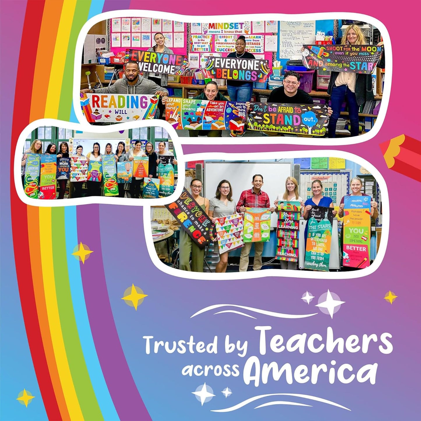 Sproutbrite 2 Pack 13.5” x 39” Welcome Posters for Classroom – Educational Charts & Posters Wall Decor for Pre, Elementary and Middle School Teacher Decorations for Classroom - Promotes Inclusivity and a Sense of Belonging