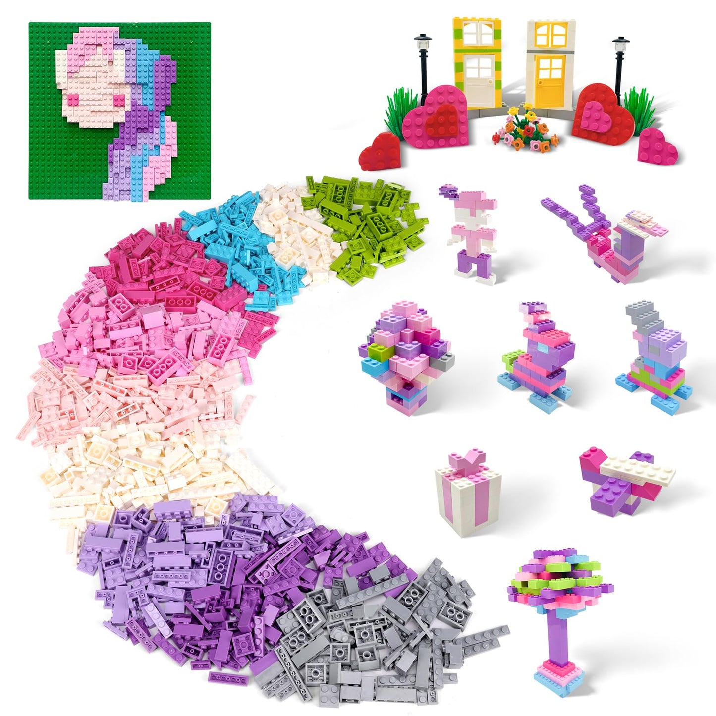 ekuzi Creative Building Blocks Set Compatible with Major Brands Classic, Includes Dual-Sided and Single-Sided Baseplates, Variety of Accessories to Spark Imagination