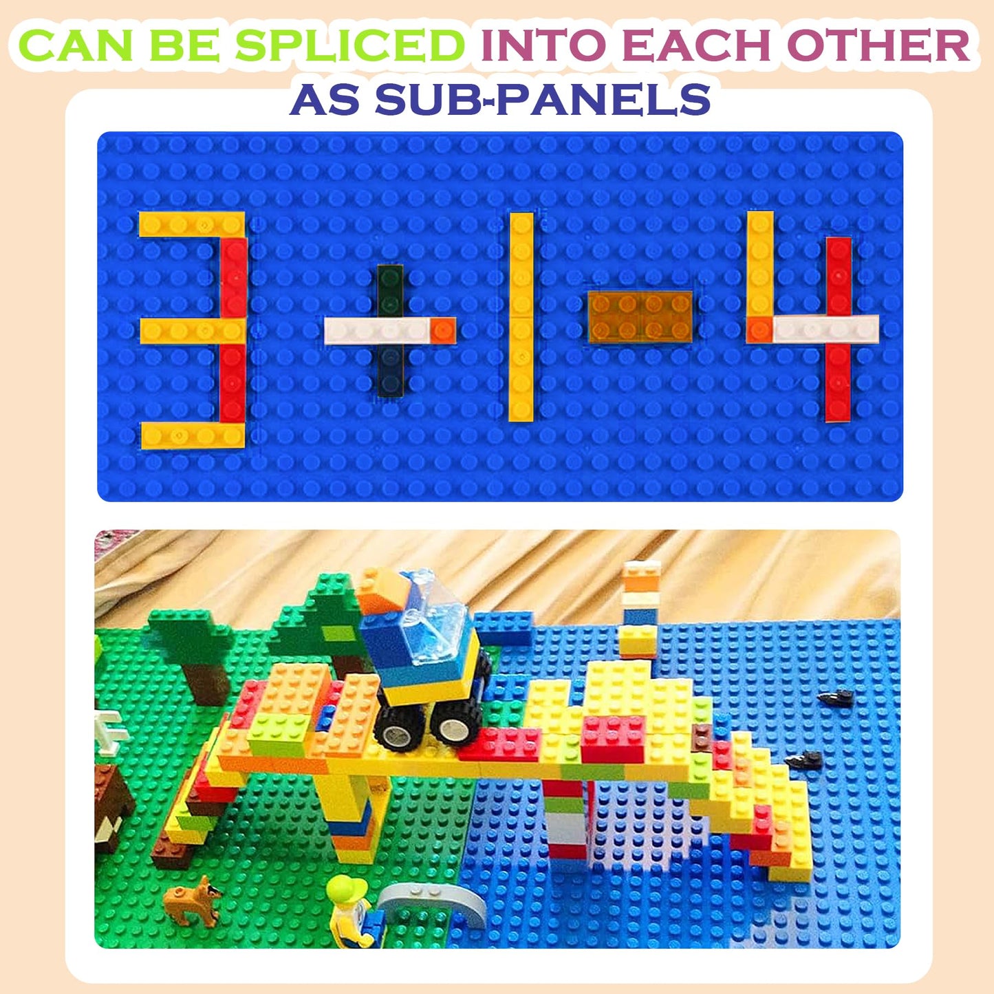 EKIND 4 PCS Classic 5" x 10" Building Baseplates, Compatible with Major Brands Toy Bricks, Encourage Logic & Creativity Through Play, Ideal STEM Activities for Children (Sand)