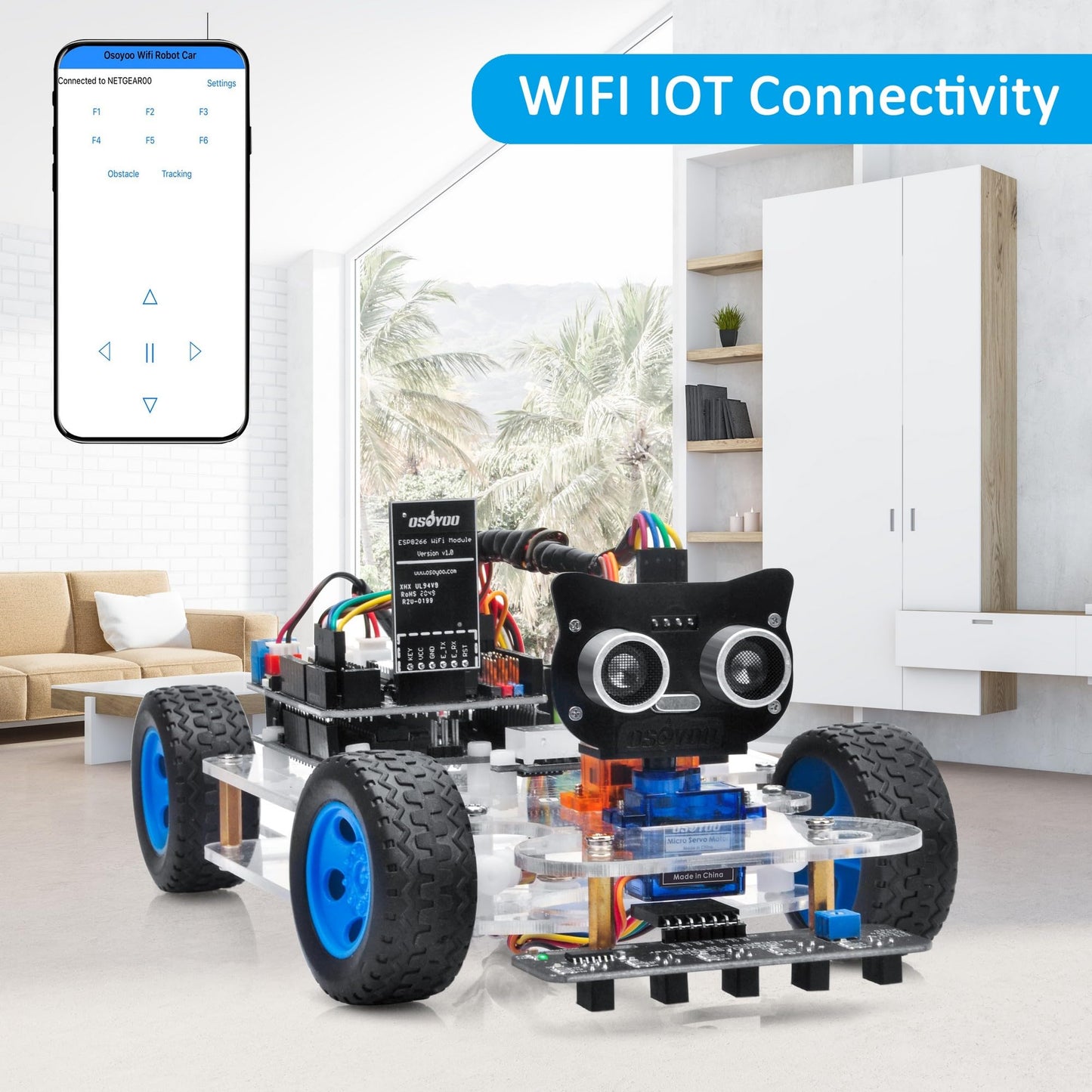 OSOYOO Robot Rc Smart Car DIY Kit to Build for Adults Teens with Servo Power Steering Motor, WiFi, Bluetooth, Code Programmable Compatible with Arduino