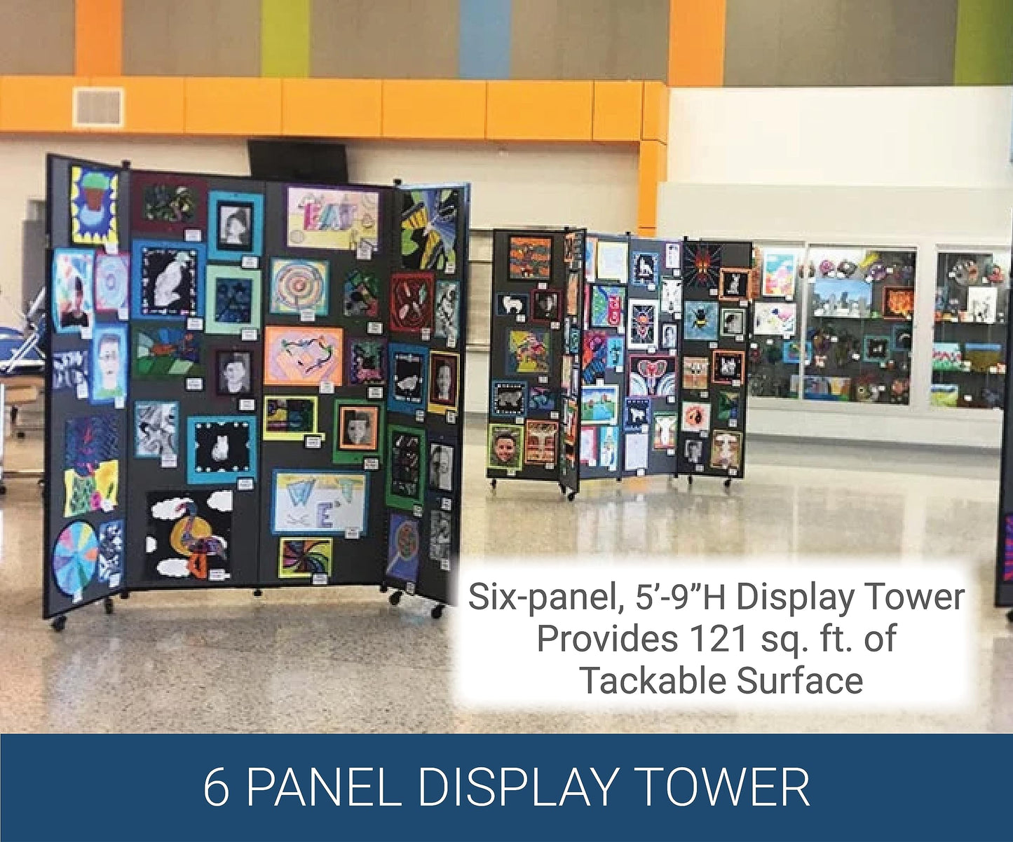 Screenflex Display Towers, Portable Wall Divider Boards for Art Show Partitions, Classroom Panels and Offices - 5'9”H x 3'1”W - 6 Panels - Stone Fabric