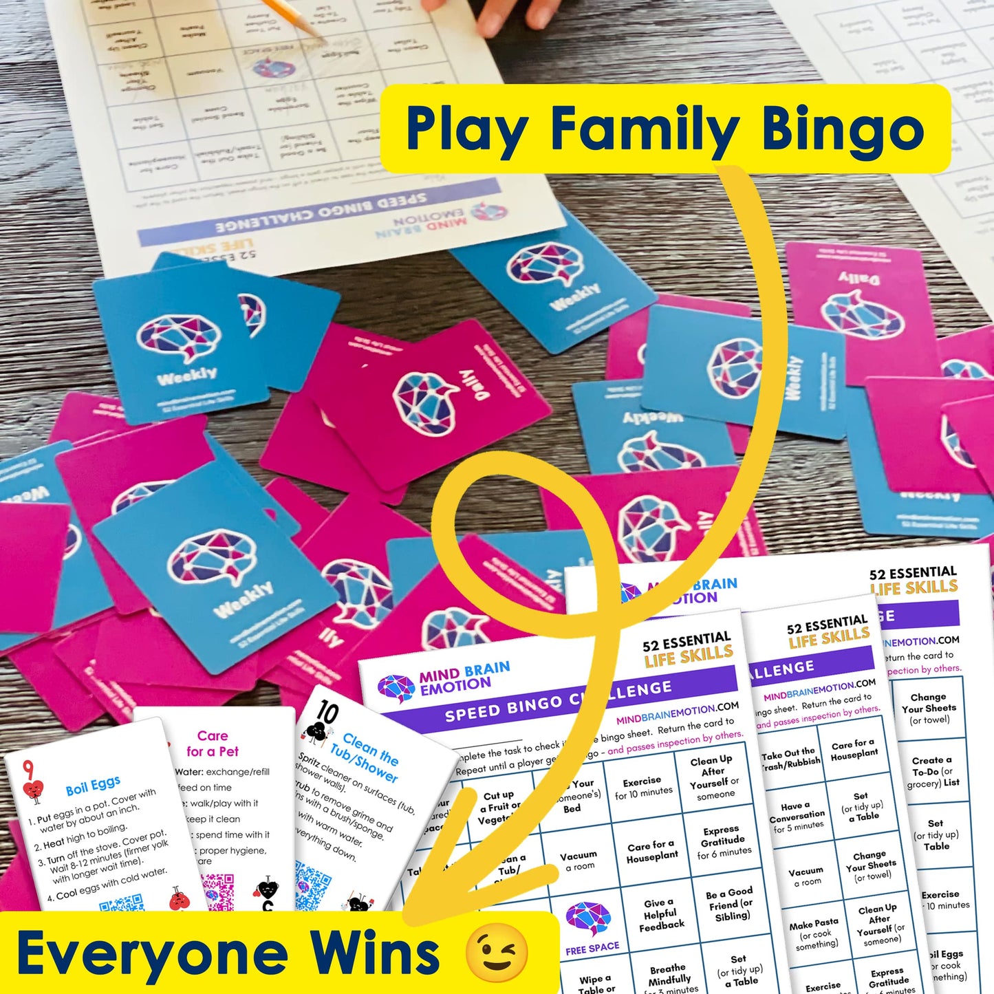 Mind Brain Emotion 52 Essential Life Skills: No-Excuses Game to Teach Kids, Teens & Adults How to Care for Self & Chores, Practical Solution for Responsible Boys, Confident Girls, Happy Family