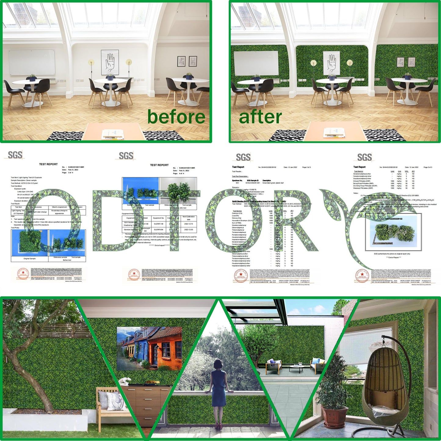 ODTORY Artificial Boxwood Roll Panels:40 X 120 in(33.5 sqft) UV-Anti Artificial Ivy Privacy Fence Wall Screen for Indoor Outdoor Green Grass Wall Decor & Ivy Fence Covering Privacy