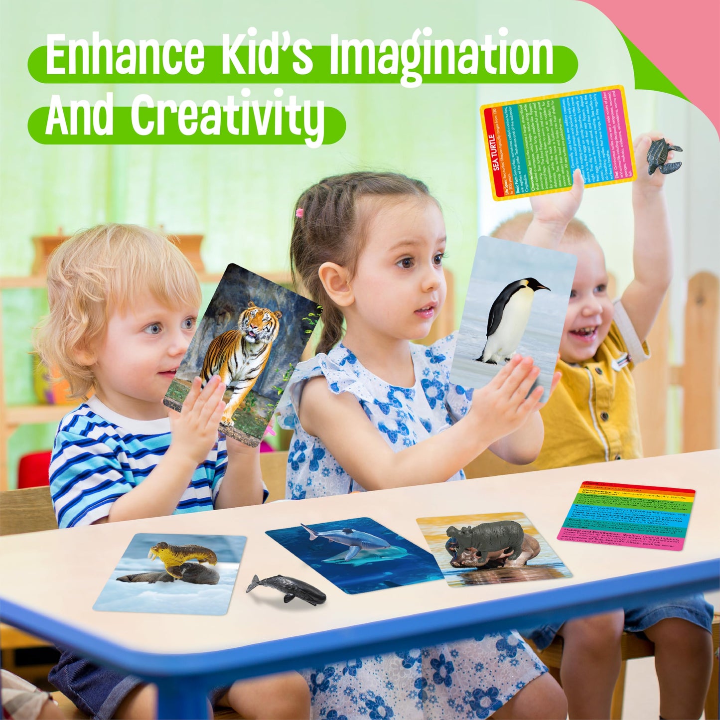 24PCS Animal Figurines with 24 Introducing Flashcards, Wild & Marine Animal Figures Safari and Underwater Creature Learning Montessori Toys Science Educational Matching Game for Homeschool, Kids