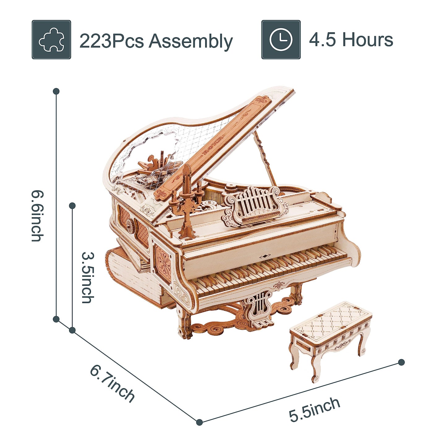 ROBOTIME AMK81 Magic Piano 3D Puzzles for Adults-Mechanical 3D Puzzles Musical Instrument-Wooden Music Box Puzzle Kit to Build-Aesthetic Desk Decor Unique Gift for Men/Women