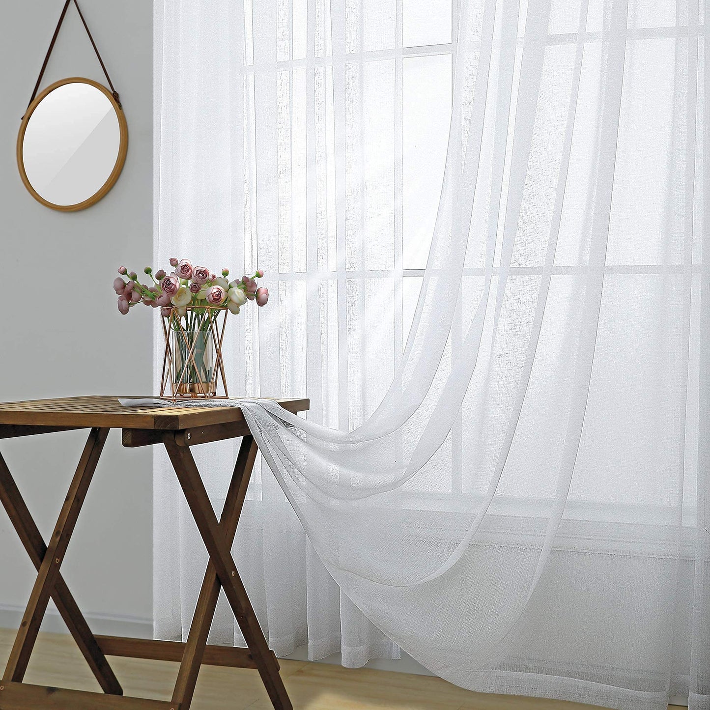 KOUFALL White Sheer Curtains 84 Inches Long 2 Panels,Gauze Cheese Cloth Linen Look Rod Pocket Flowy See Through Curtains for Living Room Bedroom