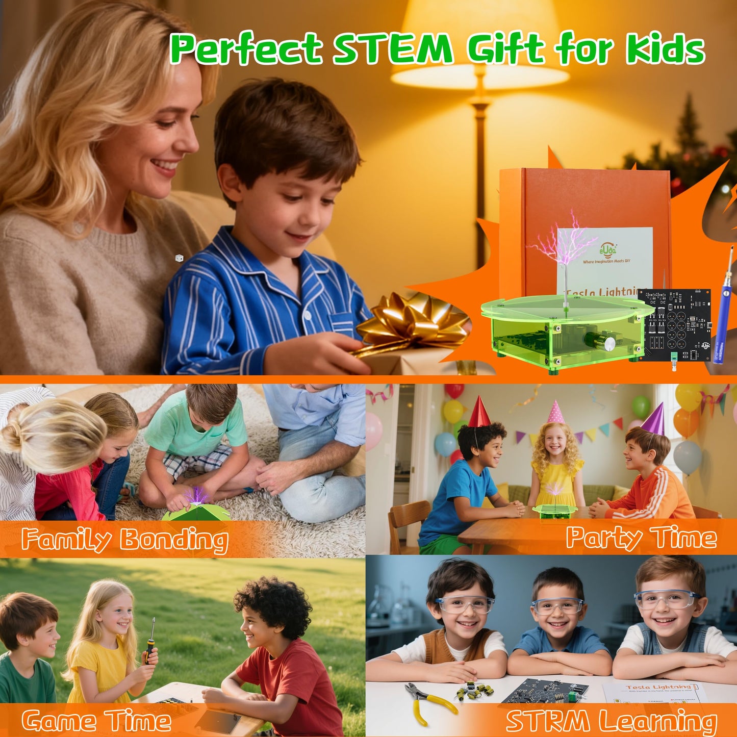 eUda+ STEM Tesla Lightning Kit for Kids&Adults Science Kits for Kids Age 12-14 Build Stem Kits for Kids Age 14-16 Soldering Practice Kit for Beginners 12 13 14 15 16 17 18+ (Soldering Version, RTB)