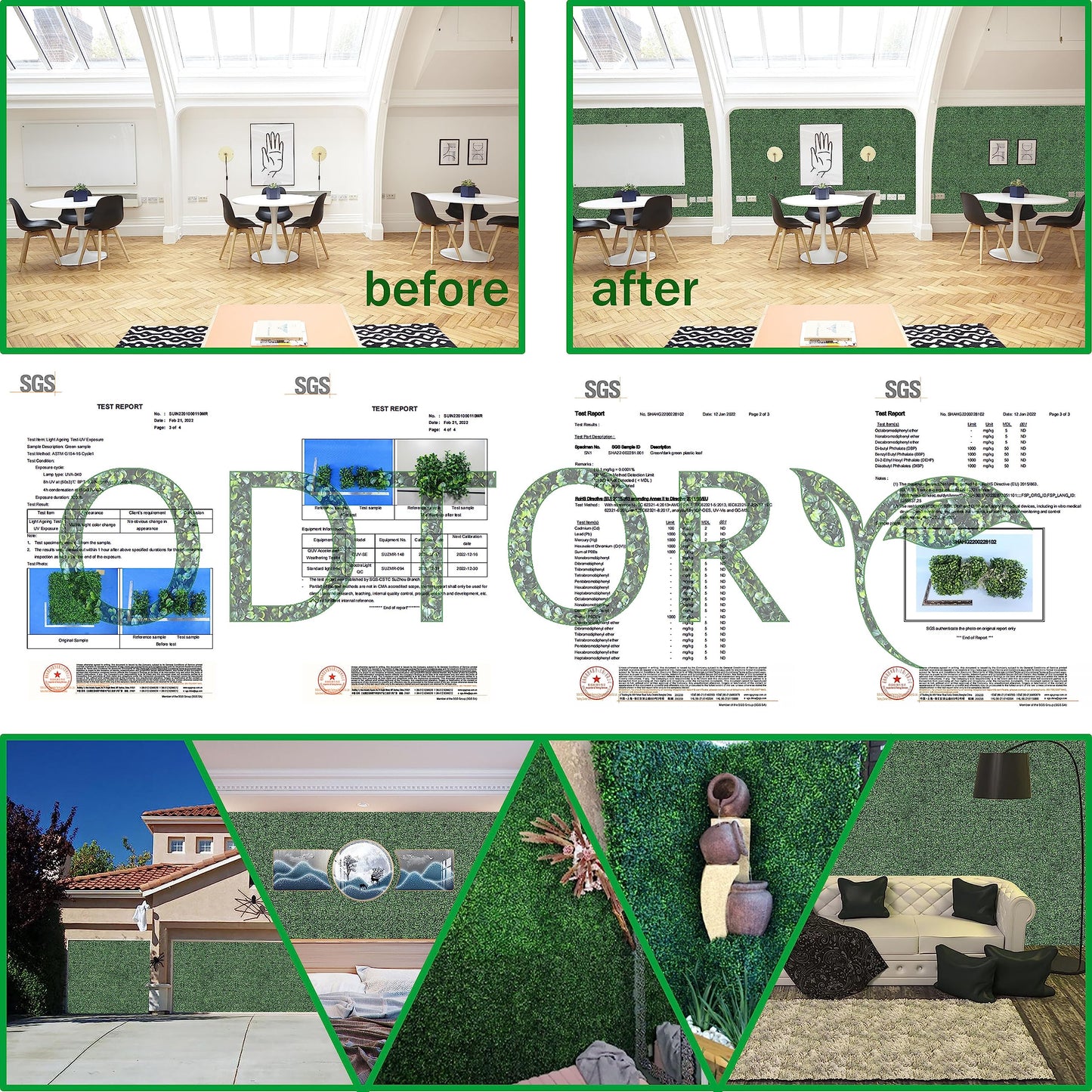 ODTORY Artificial Grass Wall Panel Backdrop,10 X 10 in 16P(11.2 sqft) UV-Anti Greenery Boxwood Panels for Indoor Outdoor Green Wall Decor & Ivy Fence Covering Privacy